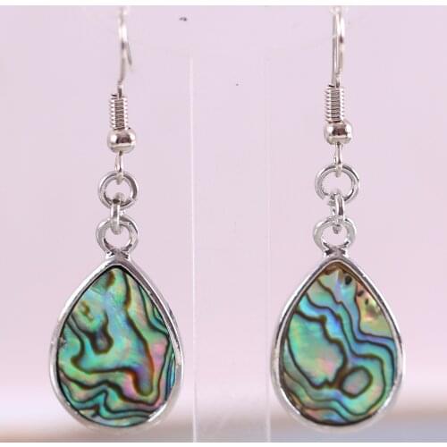 Natural Water Drop Bead Blue New Zealand Abalone Shell Handmade Jewelry For Women Dangle Earrings 1Pair U083