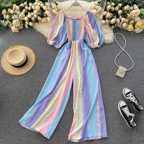 Teeuiear Slim Gradient print autumn rainbow Full Length Jumpsuit Casual high waist OL Elegant rompers Women beach holiday Romper