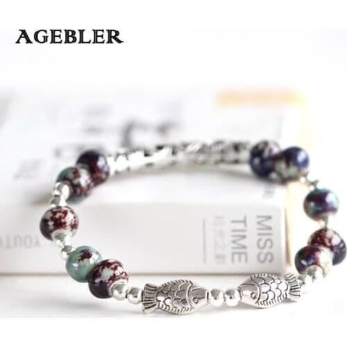 Handmade Pisces Ceramic Bracelet Fashion Popular Bohemia Style Colorful Porcelain Beaded bangles with Small Jewelry for women