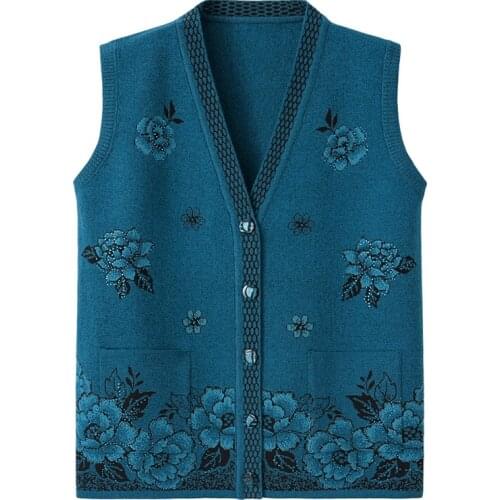 Sweater Vest Womens Wear Fashion Knitted Plus Size Loose Sleeveless Flower Inlaid Diamond Spring Autumn Casual Old People Vest