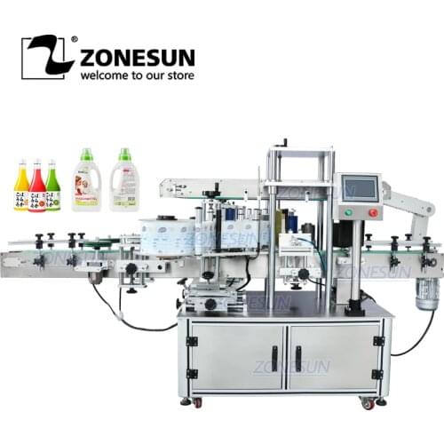 ZONESUN Dual Use Automatic Sticker Labeling Machine Square Machine Oil Round Drink Bottle Double Sides Label Applicator