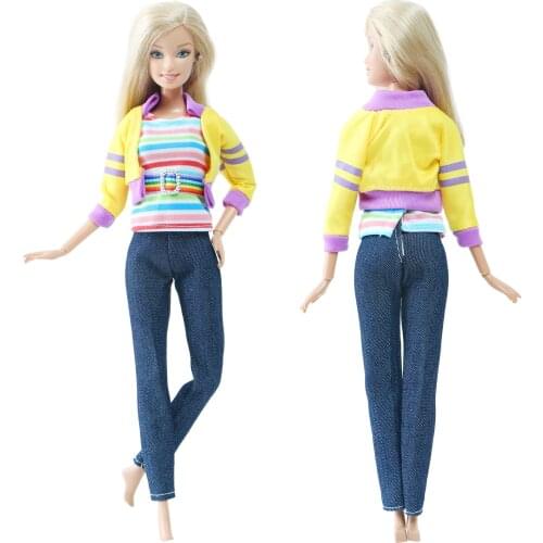 BJDBUS 1 Set Cute Doll Outfit Yellow Jacket Vest Trousers Casual Wear Fashion Design Clothes for Barbie Doll Accessories Toys