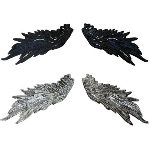 1 Pair of dark blue, silver flannel wings Decorative Patch Badges icon Embroidered Applique Patches For DIY Iron on clothes
