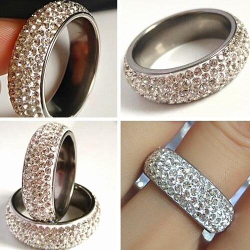 12pcs Luxury Silver ARC 5 Rows Zircon Stainless Steel CZ Rings Crystal Rhinestone Wedding Engagement Rings lover Gift