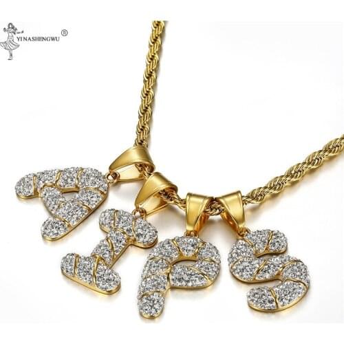 26 Bubble Letters Initial Necklace Silver Color Choker Rope Chain Women Statement Rhinestone Alphabet Necklace Collar Jewelry