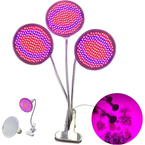 3-head 200 LED Plant Grow Light Lamp Clip red blue Veg Bulb hydro tent Flower for Indoor Room Dual E27 growbox tent