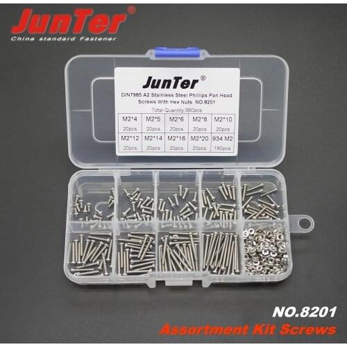High-quality 360pcs M2 (2mm)*4/5/6/8/10/12/14/16/20 A2 Stainless Steel Phillips Pan Head Machine Screws With Hex Nuts NO.8201