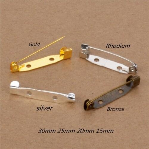 40pcs/lot Iron Brooch Base Back Bar Pins Safety Catch with Holes For Jewelry Findings Accessories Platinum 15 20 25 30mm