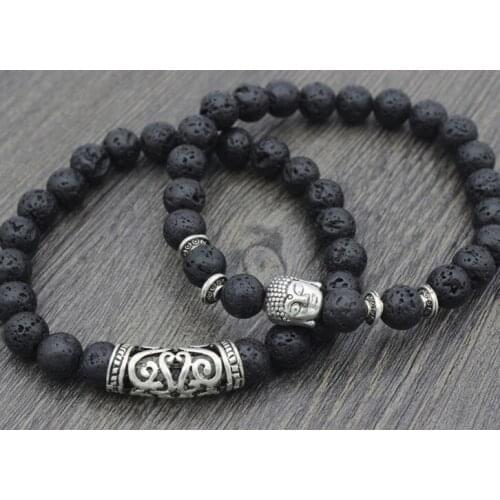 8mm jgh4 Buddha white Howlite Yoga elastic thread adjusted Frosted turquoise black volcanic lava Stone bead Bracelet Bangles