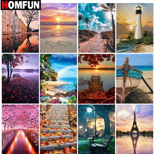 HOMFUN Full Square/Round Drill 5D DIY Diamond Painting "Sunset tower landscape" Embroidery Cross Stitch 5D Home Decor Gift