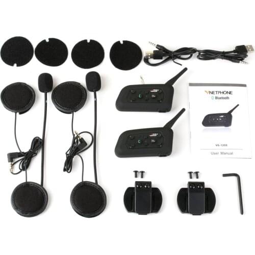 2Pcs V6 Multi BT Interphone 1200M Motorcycle Bluetooth Helmet Intercom Intercomunicadores Interphone Headset for Rider