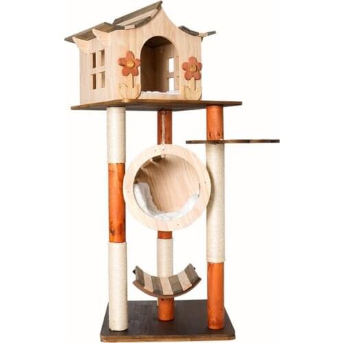 Large Solid Wood Cat Climbing Frame Cat Tree Villa sisal cat nest pet nest Cat Hammock pet supplies Pet house outdoor