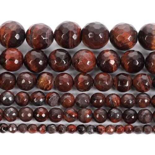 4/6/8/10/12mm Round Red Faceted Natural Stone Beads For Jewelry Making DIY Tiger Eye Stone Loose Bead Bracelet Necklace Handmade