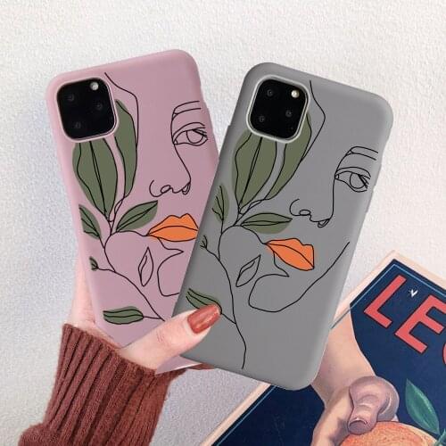 Phone Case For iPhone 12 Pro Max 6 6S 7 8 Plus SE 2020 X XR XS Case Art Line Painting For iPhone 11 Soft TPU Lover Face Flowers
