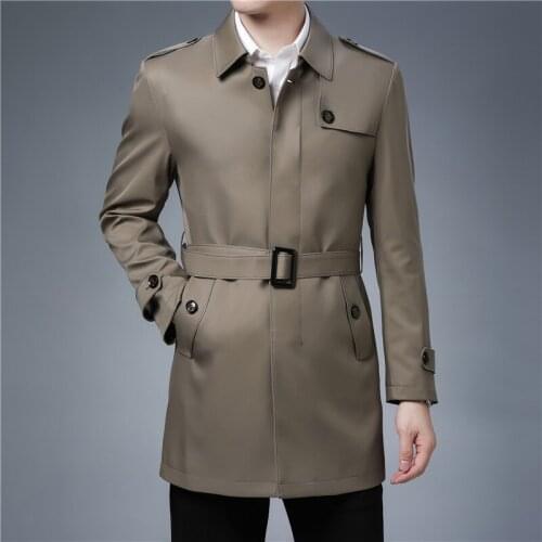 2020 Long Winter Coat Mens Trench Coats With Belt Khaki Vintage English High End Business Casual Temperament Windbreaker Jackets