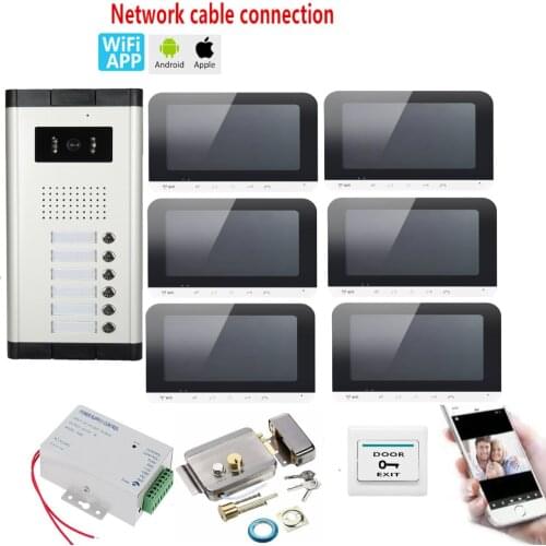 Apartments 2/3/4/6 wifi Video Phone House Intercom Access Control APP control Unlock With 7 Inch Color Indoor Monitor