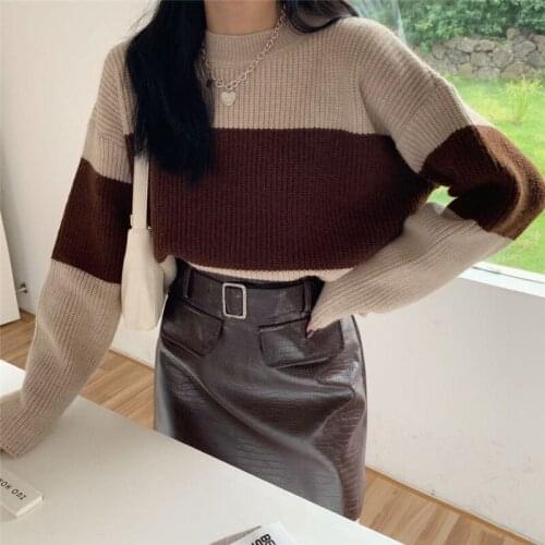 Elegant striped patchwork womens sweater fashion spring outgoing sweater knitted skin-friendly sweater 2021 new arrivals tops