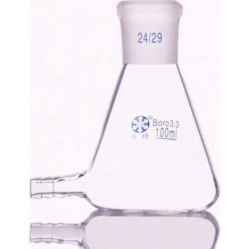 Filtering flask with Lower tube,Capacity 100ml,Joint 24/29,Triangle flask with tubules,Lower tube conical flask