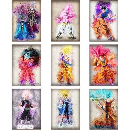 Dragon Ball Goku Japanese Anime Comic Watercolor Wall Art Canvas Painting Poster Living Room Bedroom Decoration Mural Cuadros