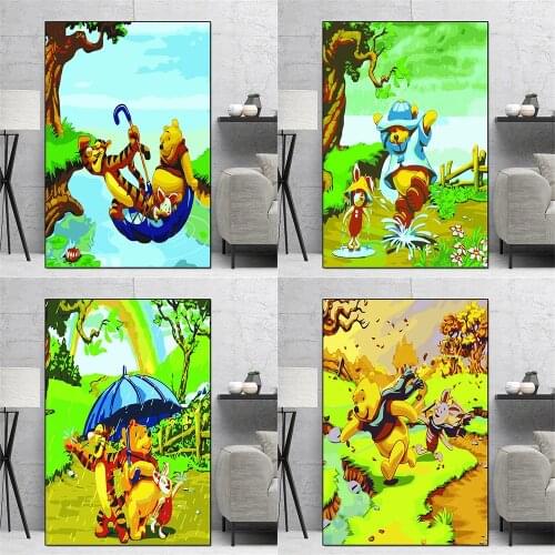 Disney Anime Winnie the Pooh Picture DIY Digital Painting Frameless Canvas Poster Home Decoration Kids Art Painting Gift