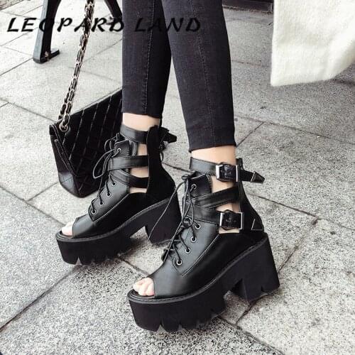LEOPARD LAND 2021 Spring Fish Mouth High-heeled Muffin Thick-soled Casual Platfrom Fish Toe Square Heels Sandals JXQ