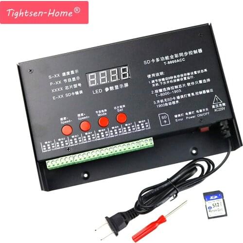 8192 Pixels T8000 T-8000A AC 220V / 110VSD Card Pixel Controller for WS2801 WS2812B WS2811 LPD8806 RGB LED Strip Controller DC5V