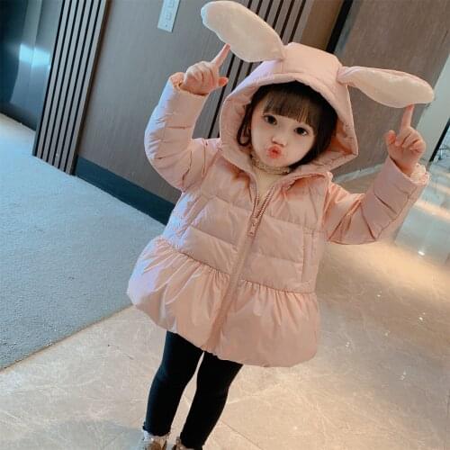 2021 Winter Jackets For Girls Clothes Kids Cute Sequins Rabbit Ears Hooded White Duck Down Jacket Toddler Girls Coat Outwear