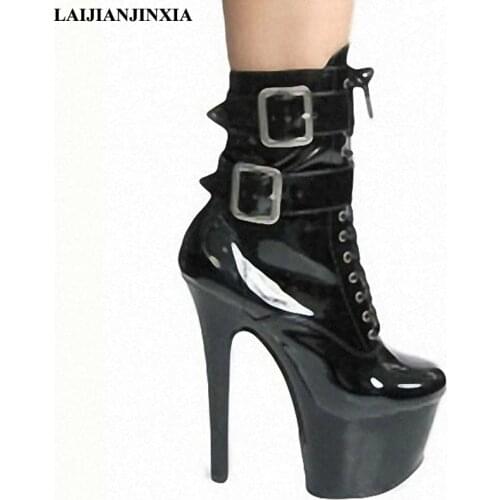 LAIJIANJINXIA New Women Sexy 17cm High Heels Cut Out Pole Dance Boots Night Club Party Platform Ankle Boots Dancing Shoes