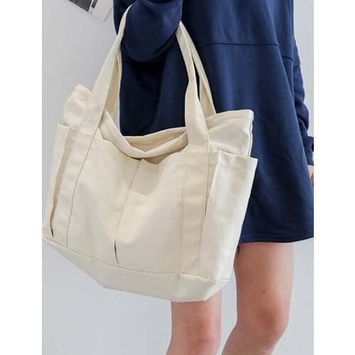 Shoulder Bag Canvas Multifunctional Student Fashion Eco-Friendly Bag with Zipper Large Capacity Harajuku Ins Style