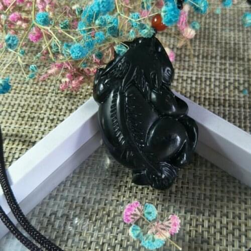 Natural Black-Green Jade Hand Carving Animal Jade Pendant Jewelry Lucky Exorcise Evil Spirits Safety Amulet Pendant Fine Jewelry