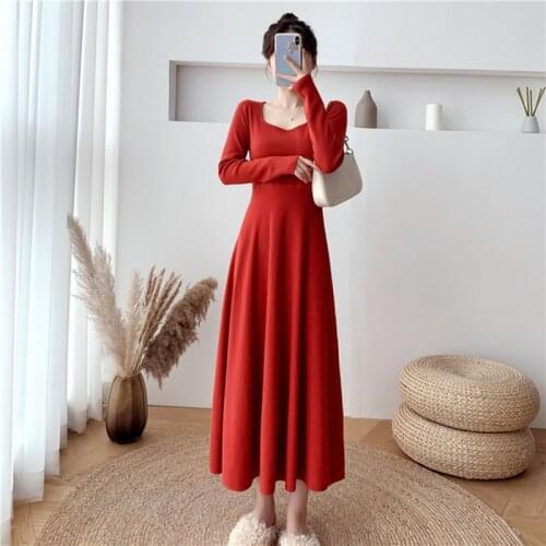 2021 Autumn Winter fashion women Long Sleeve Thick Sweater Dress Women Elegant Knit Midi Dresses Vestidos