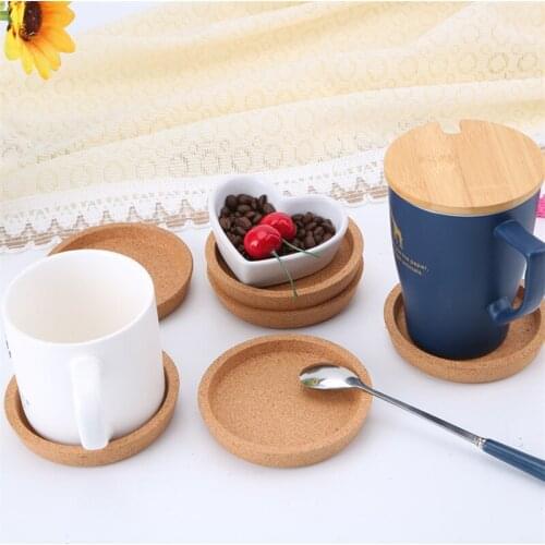 Placemats Cups Mat Pads Round Natural Cork Wood Coasters Heat Resistant Insulation Tea Coffee Cup Mat Pad Table Decoration