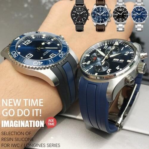 19/20/21/22mm New Rubber Silicone Watch Strap Black Blue Folding Buckle Watchband Suitable for Longines IWC Series Watch