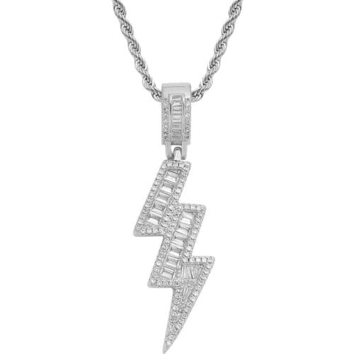 Iced Out Lightning Pendants With Rope Chain Copper Material AAA Cubic Zircon Mens Hip Hop Jewelry Gift