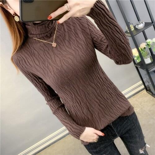 KANPAN Autumn Womens Knit Turtleneck Sweater Casual Soft Slim Sweater Solid Color Fashion Texture Ladies Warm Pullover
