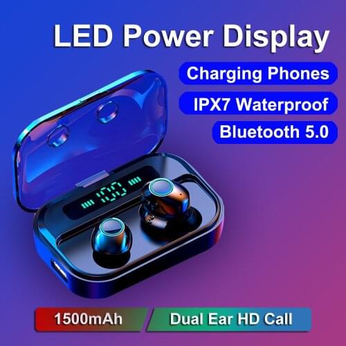 TWS Wireless Bluetooth 5.0 Earphone HiFi Stereo Music Power LED Display Handsfree Sports Waterproof Earbuds Headphones With Mic