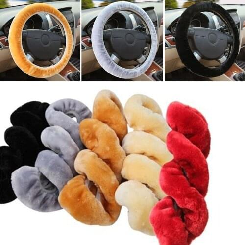 Universal DIY Car Auto Winter Warm Soft Plush Furry Elastic Steering Wheel Cover Braid On Steering-Wheel Protector Car-Styling