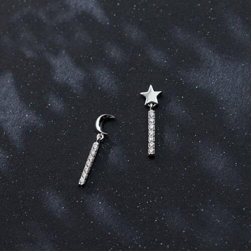 Drop Earrings Star Moon Zircon Asymmetrical For Women Pendant Korean Fashion New Trendy Simple Lady Party Gift Jewelry BOYULIGE