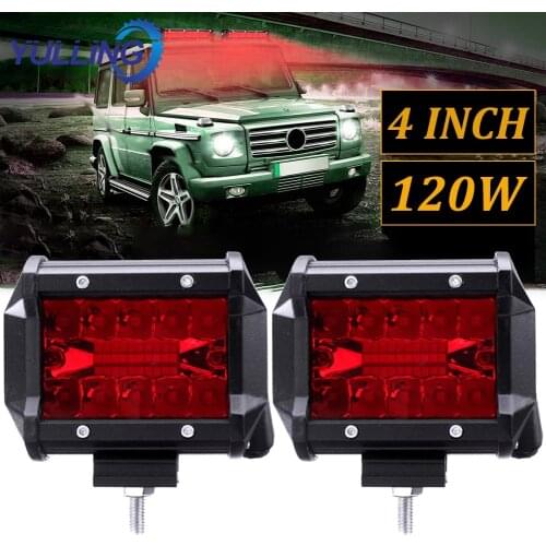 YULLING 1 Pair 4 Inch Red LED Work Light Bar Flood Spot Driving Fog Lamp Offroad Truck Boat DRL Daytime Running Lights