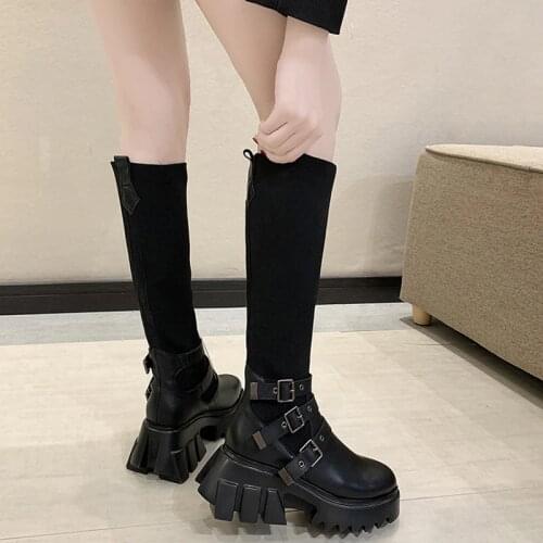 Big Size Martin boots woman 2021 women shoes ladies stretch fabric socks boots fashion buckle knee-high platform boots gothic