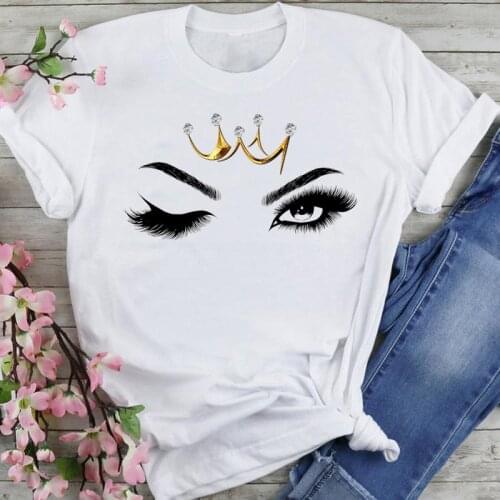 Women Graphic 2021 Clothing Cute Style Eyelash Cartoon Summer Fashion Female Clothes Print Short Sleeve Tops Tees Tshirt T-Shirt