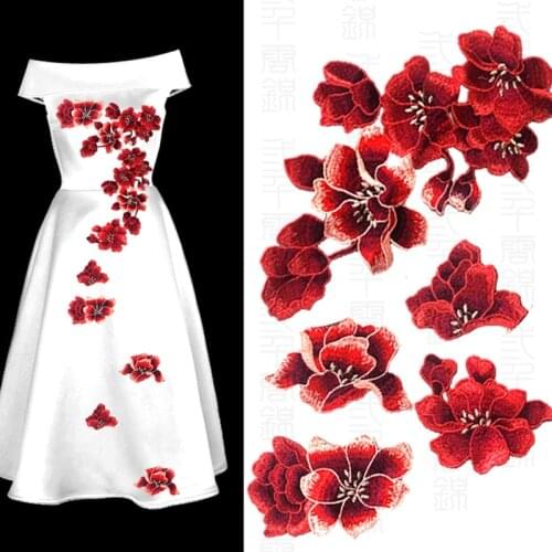 1set Magnolia Flower stickers patches for clothes Badges DIY Dress cheongsam decoration Embellishment sewing Accessories