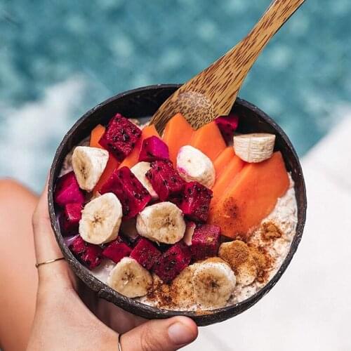 1PC Vintage Natural Coconut Shell Bowl Eco-friendly Ice Cream Scoop Bowls Creative Fruit Bowl Handicraft Art Work Decoration