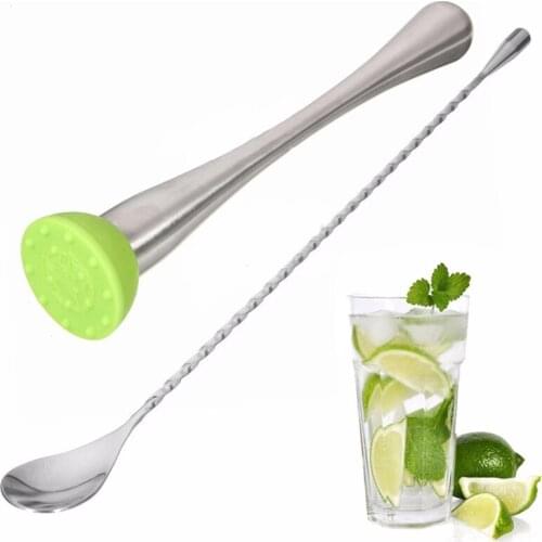 2pcs Pack Stainless Steel Cocktail Muddler Bar Mixing Spoon Mixer Barware Mojito Cocktail DIY Drink Fruit Muddler Crushed