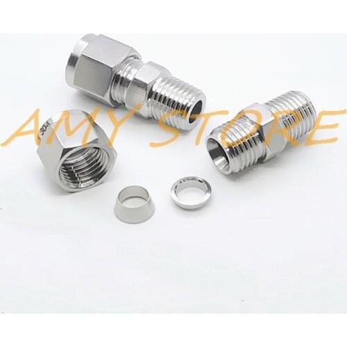 2pcs ZG1/8" 1/4" 3/8" 1/2"BSPT Malex3/6/8/10/12mm 1/8-3/8 Straight Double Ferrule Tube Pipe Fitting Connector 316Stainless Steel