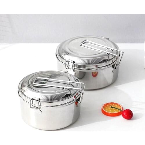 2 Tier Portable Round Lunch Box Stainless Steel Lunch Bento Box Food Storage Case Bento Box Food Container Lunch Storage Boxes