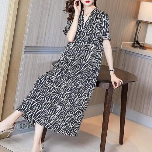 2021 Summer Mulberry Silk Long Dresses 4XL Plus Size V-neck Loose Print Vintage Dress Elegant Women Bodycon Party Vestidos X30