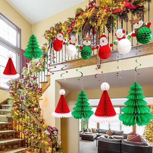 3PCS Honeycomb Paper Christmas Hat Christmas Tree Pendant Hanging Ornament Christmas Decoration for Xmas Home Party Decoration