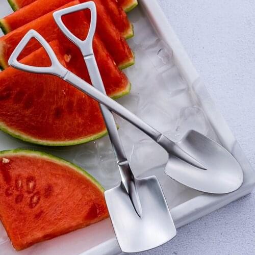 4PCS Coffee Spoon Stainless Steel Dessert Spoon Iron Shovel Stirring Teaspoon Ice Cream Creative Spoon for Kitchen Tableware