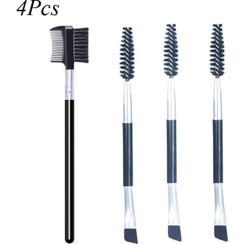 4 Pieces Duo Eyebrow Brush Premium Angled Eye Brow Brush and Spoolie Brush & Steel Brow Comb Set Makeup Tool
